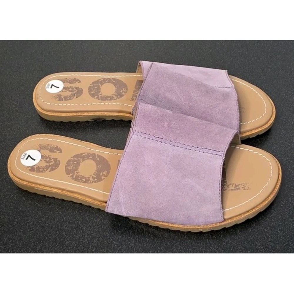 Sorel Womens Ella II Block Brown Purple Suede Open Toe Slip-On Slide Sandals 7